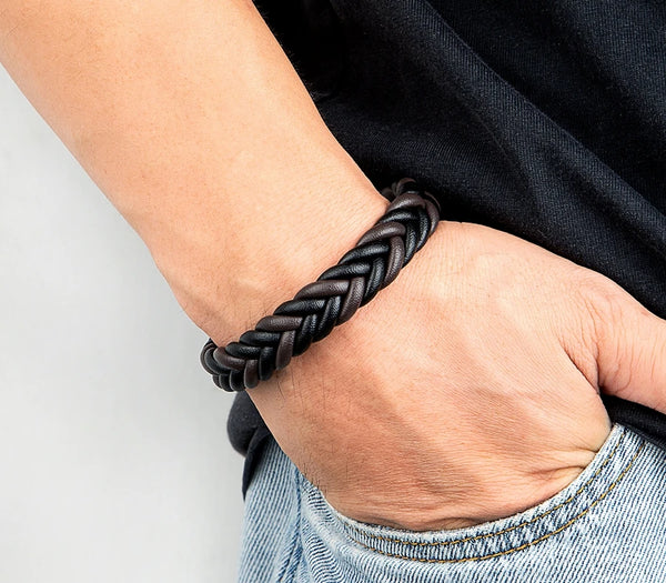 Monsieur Braided Leather Bracelet — Magnetic Clasp for Men