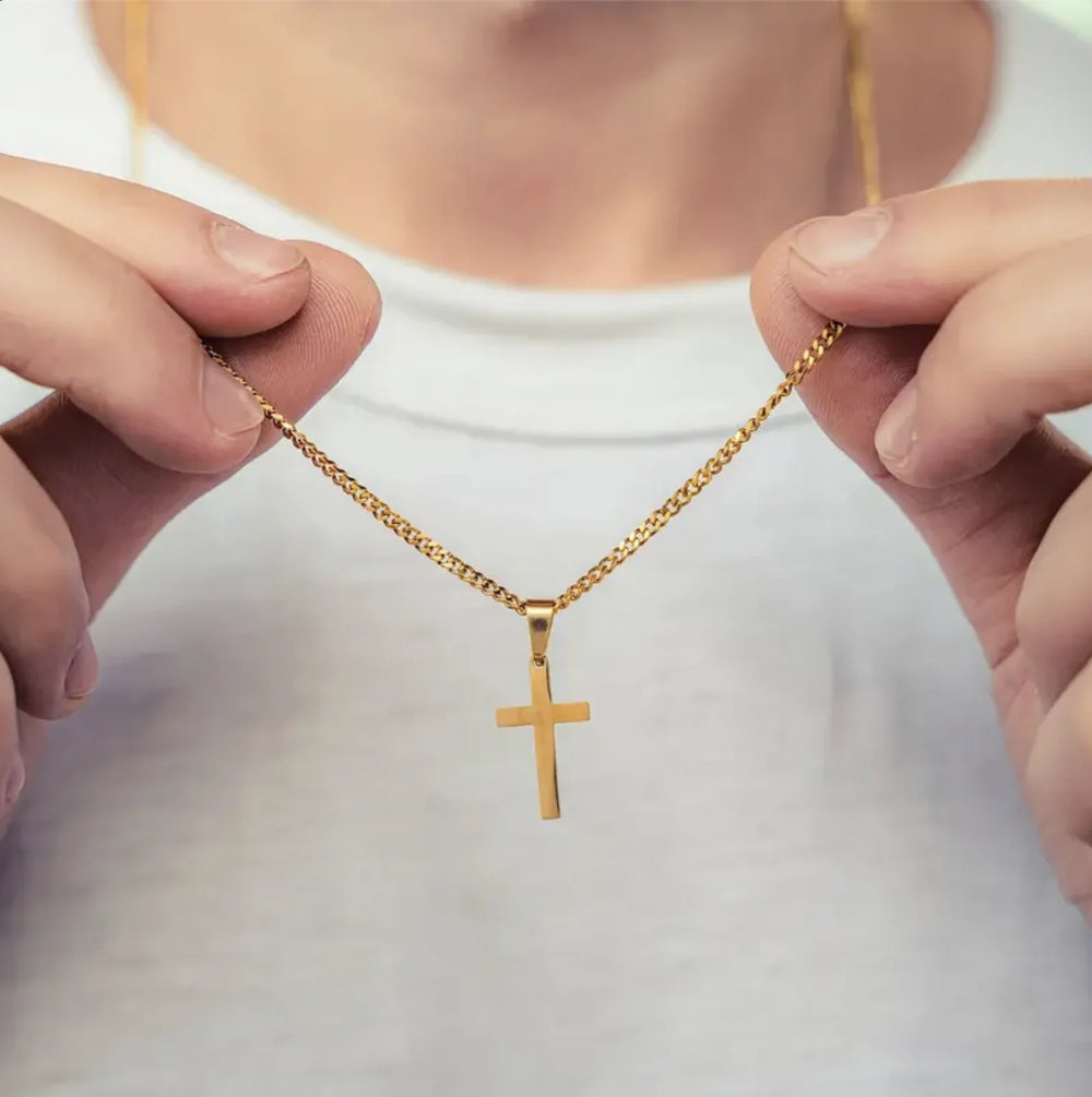 Monsieur Cross Pendant Necklace — Gold Cuban Chain for Men
