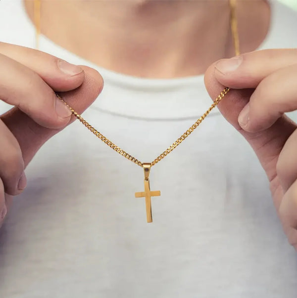 Monsieur Cross Pendant Necklace — Gold Cuban Chain for Men